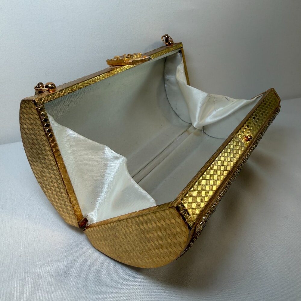 Vintage 50s Gold Beaded Minaudière Clutch Evening Bag Purse - Picture 14 of 16
